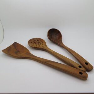 Wooden Kitchen Utensil Set Slotted Spoon Ladle Spatula 3pc